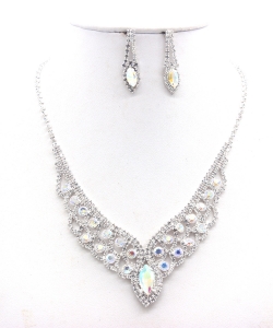 Rhinestone Necklace  with Earrings Set NB330101 SILVER AB